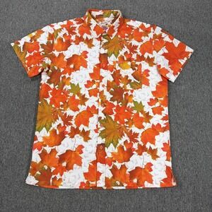 Retro Rifle Shirt Mens L Orange Fall Leaves Stretch Button Up Casual Collared